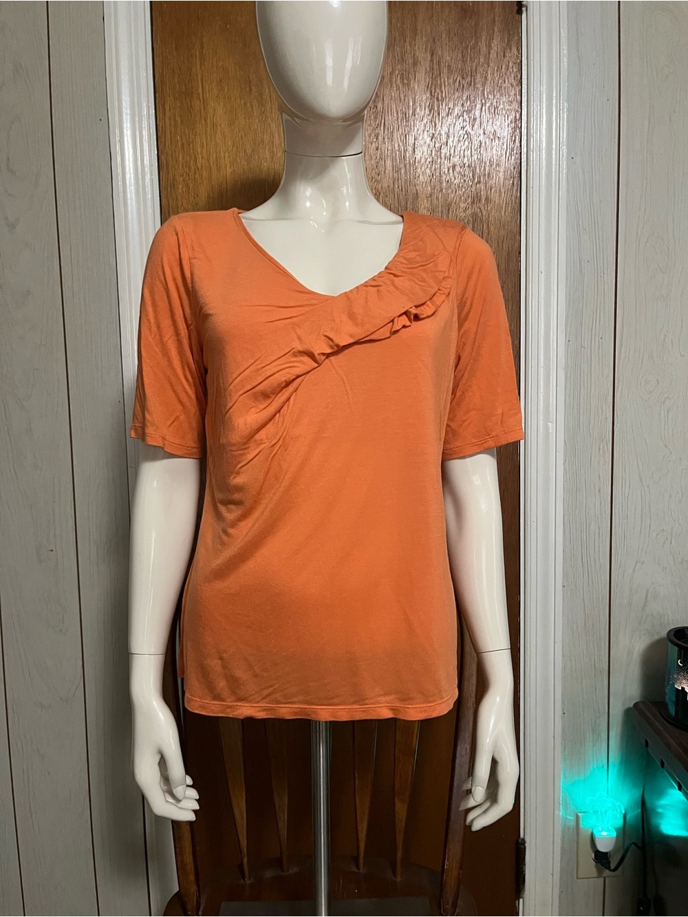 The Limited Orange Ruffle V-Neck Short Sleeve Tee